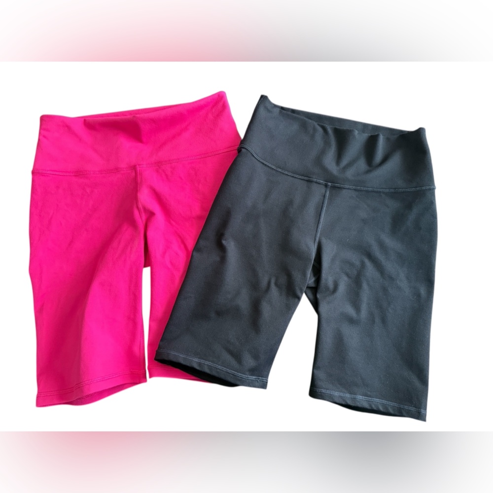 Fabletics Powerhold high waisted biker shorts 2 pair lot black and hot pink sz S